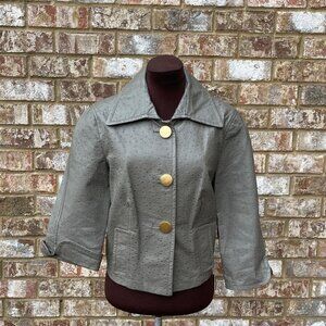WORTH Women's Button Up 3/4 Sleeve Gray Leather Cropped Jacket SZ 12